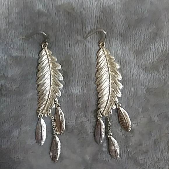 Free People Jewelry - Free People Gold Dangle Feather Earrings